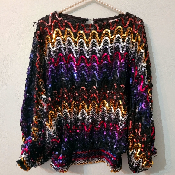 Unique vintage sequined bubble sleeve top - Picture 1 of 12